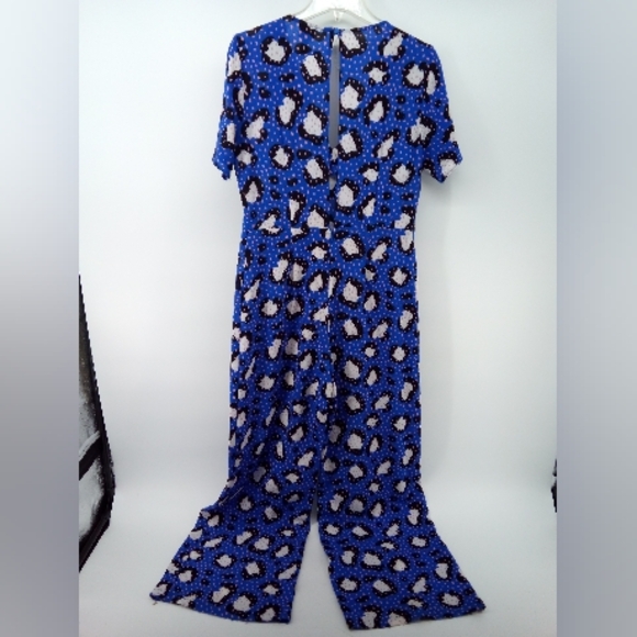 ASOS Electric Blue Pink Animal Print Polka Dot Wide Leg Jumpsuit 6 - Picture 7 of 13